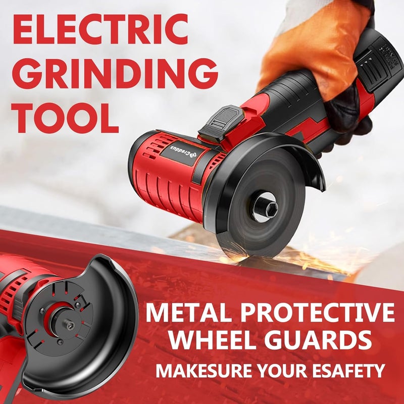 Creddux Cordless Angle Grinder, 3 Inch Mini Angle Grinder Tool With 2pcs 16.8V 2000mAh Batteries and 5 Grinding Wheel,19500rpm Metal Grinders for Cutting, Grinding and Polishing Red - Image 4